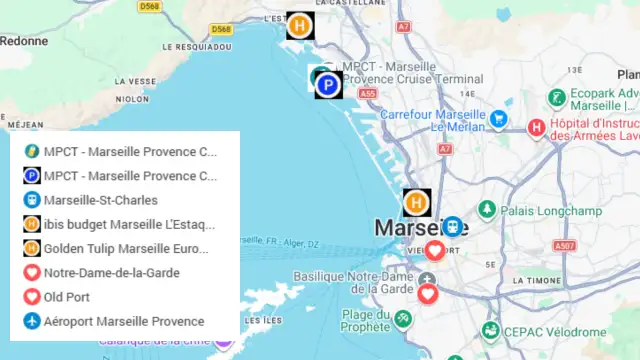 KAARTJE MET DE CRUISE TERMINAL, HOTELS EN PARKING